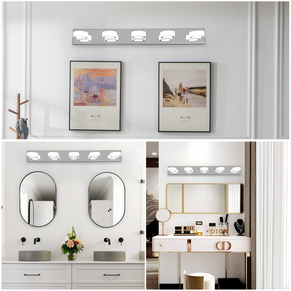 37" Modern 5-Light LED Vanity Light Fixture - Chrome Finish with Acrylic Light Shades - Energy-Efficient Bathroom Wall Sconce - Dimmable for Mirror, Shower, and Bathroom Decor