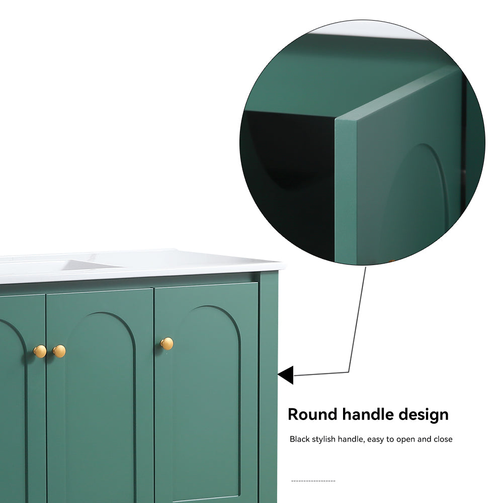 48" Green Bathroom Vanity with Ceramic Sink Combo, Abundant Storage Cabinet -4 Soft close doors and 2drawers
