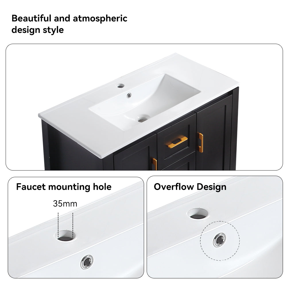 36" Black Bathroom Vanity with Single Sink, Combo Cabinet Undermount Sink, Bathroom Storage Cabinet with 2 Doors and 2 Drawer, Soft Closing, Multifunctional Storage