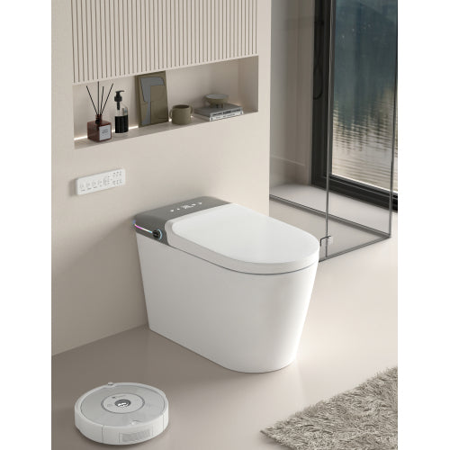 Smart Bidet Toilet with Remote Control.Raised Tankless Toilet with LED Display. Auto Open/AutoHeated. Seat Toilet Bidet with Aromatherapy System.Warm Water And Dry.Off Seat Flush.Foot Sensor.