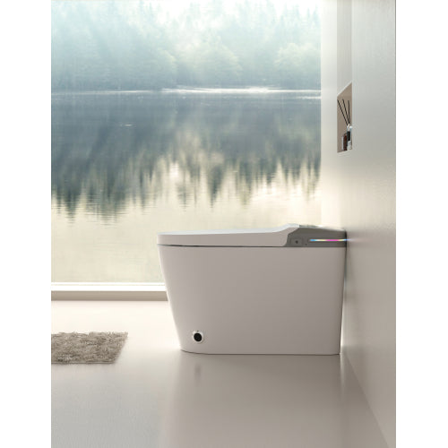 Smart Bidet Toilet with Remote Control.Raised Tankless Toilet with LED Display. Auto Open/AutoHeated. Seat Toilet Bidet with Aromatherapy System.Warm Water And Dry.Off Seat Flush.Foot Sensor.
