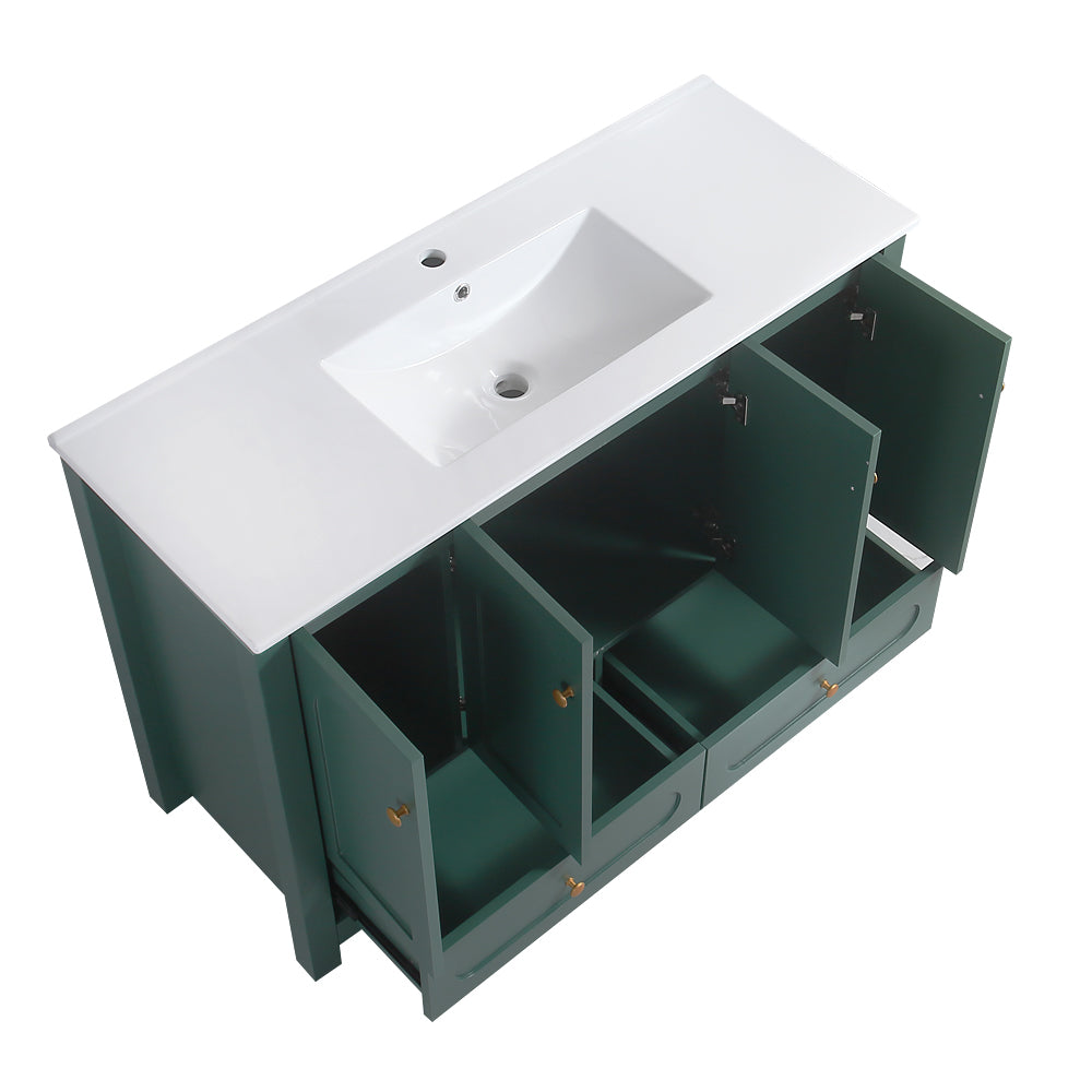 48" Green Bathroom Vanity with Ceramic Sink Combo, Abundant Storage Cabinet -4 Soft close doors and 2drawers