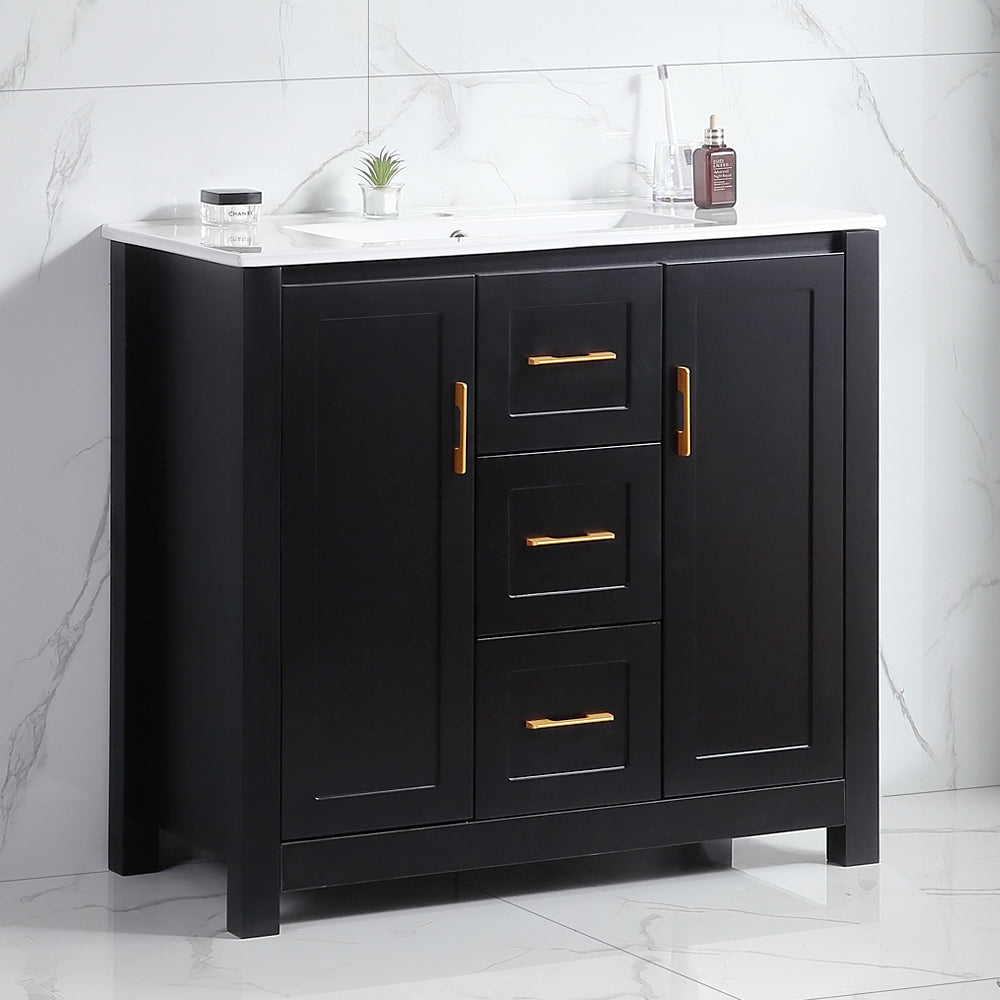 36" Black Bathroom Vanity with Single Sink, Combo Cabinet Undermount Sink, Bathroom Storage Cabinet with 2 Doors and 2 Drawer, Soft Closing, Multifunctional Storage