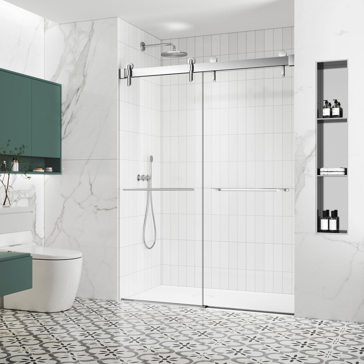 57-60*78 INCH Frameless Double Sliding Shower Door Glass Door,Shower Door, (10mm) Thick SGCC Tempered Glass Door + Aluminum Alloy For Bathroom Door--Sliver