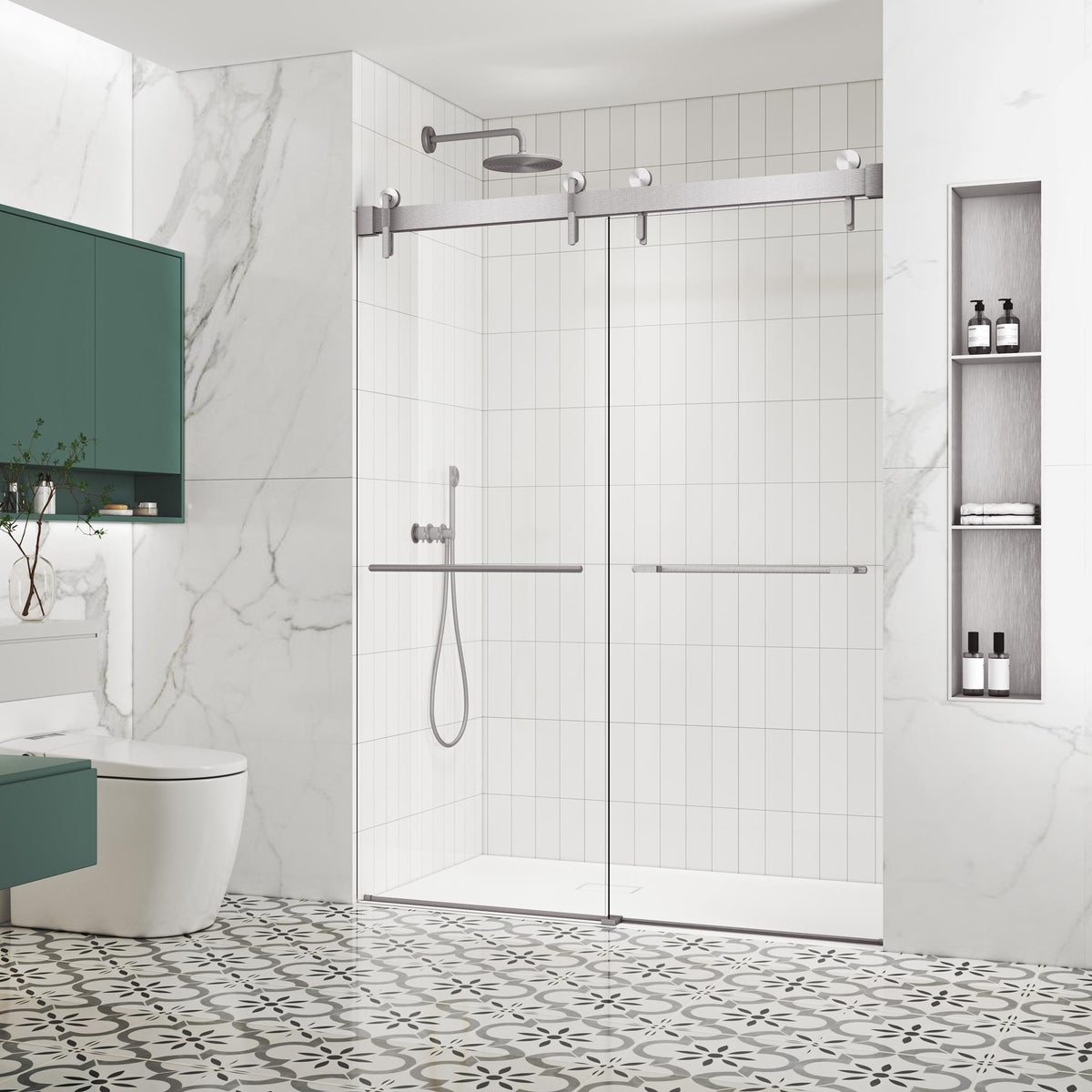 57-60*78 INCH Frameless Double Sliding Shower Door Glass Door,Shower Door ,(10mm) Thick SGCC Tempered Glass Door + Aluminium Alloy For Bathroom Door--FOR Brushed Nickel Metal