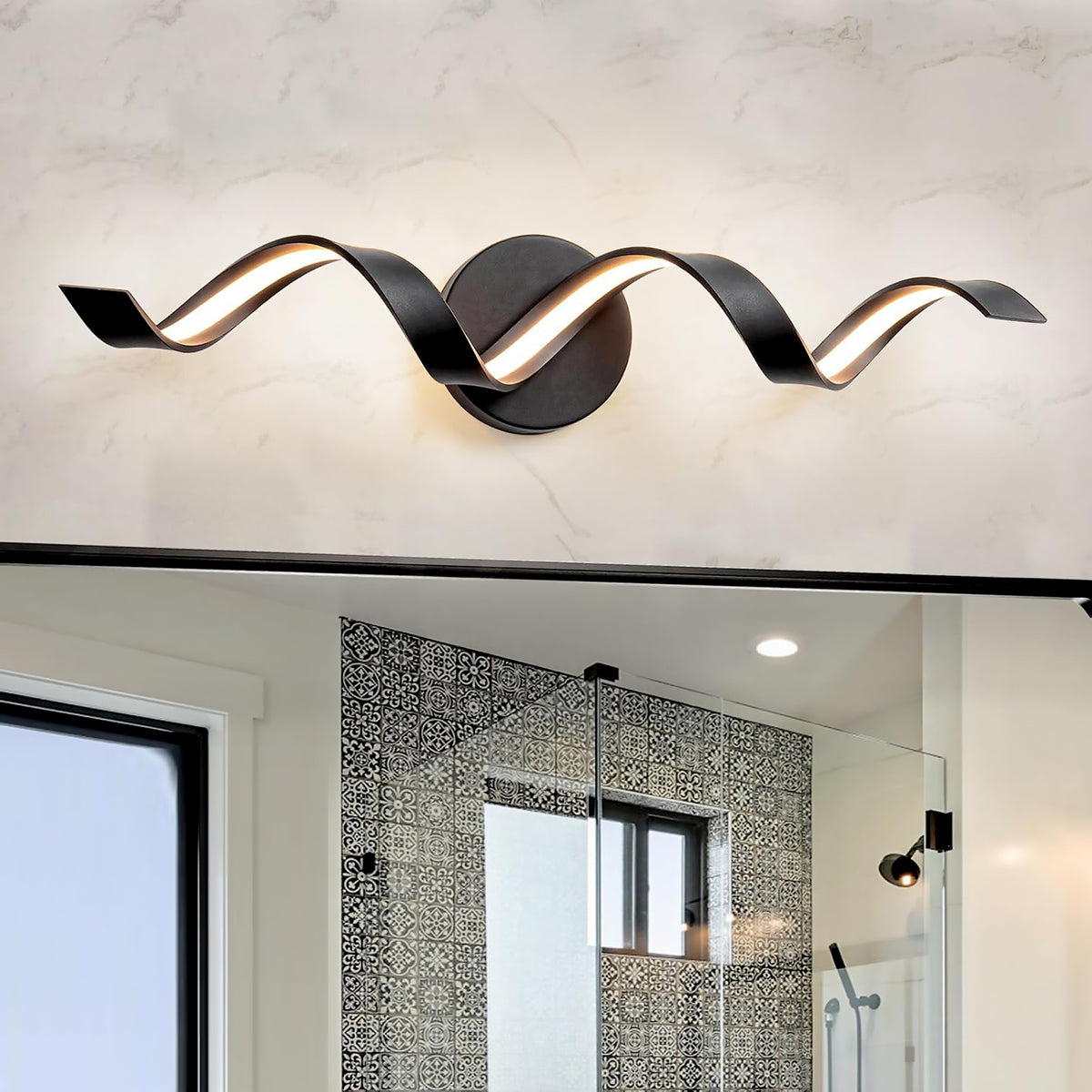 Modern LED Bathroom Vanity Lights, 24inch Black Bathroom Lighting Fixture Over Mirror 15W Spiral Design LED Wall Light Fixtures--Black