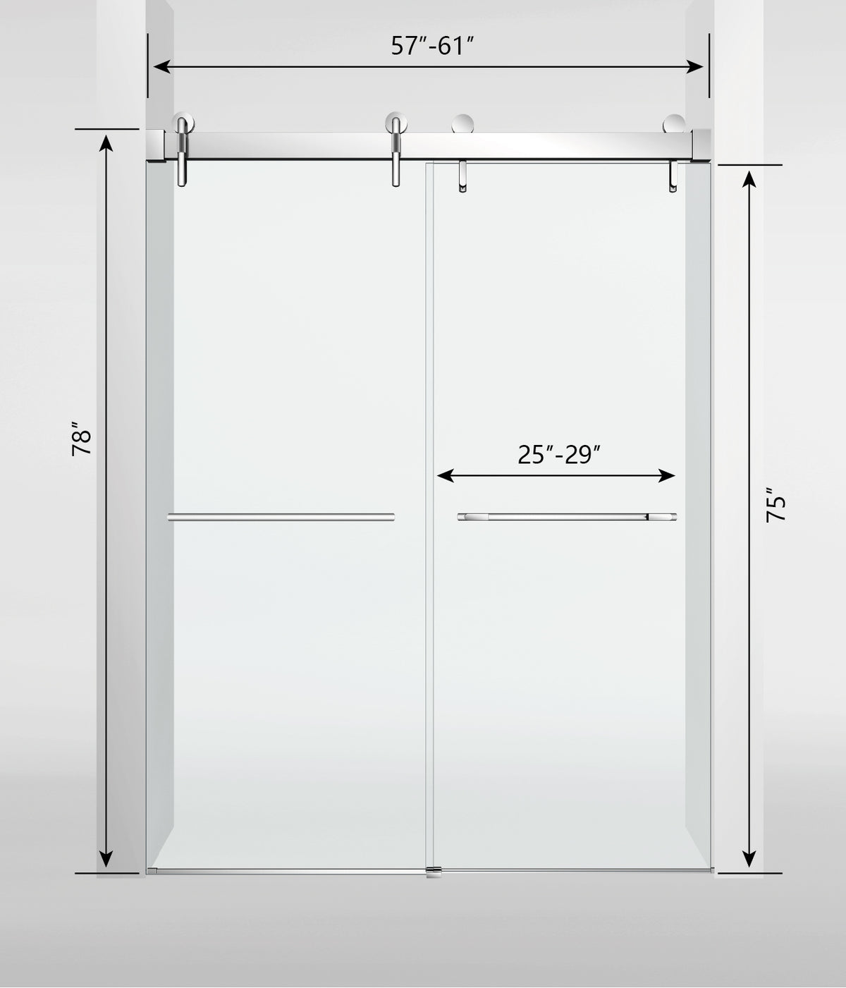 57-60*78 INCH Frameless Double Sliding Shower Door Glass Door,Shower Door, (10mm) Thick SGCC Tempered Glass Door + Aluminum Alloy For Bathroom Door--Sliver