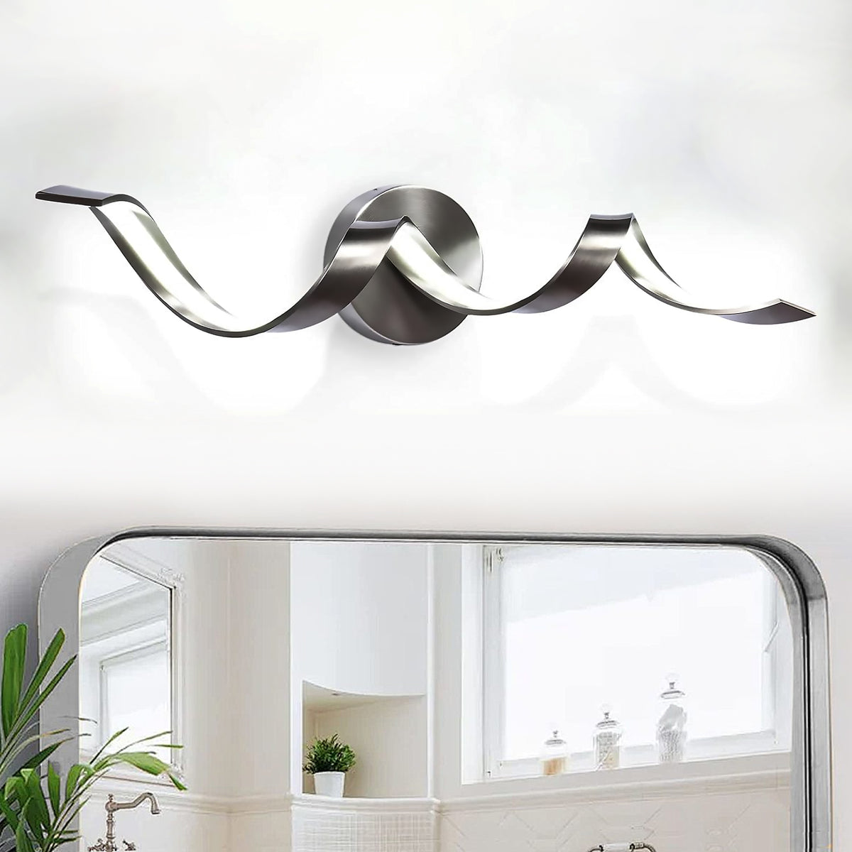 Modern LED Bathroom Vanity Lights, 24inch Black Bathroom Lighting Fixture Over Mirror 15W Spiral Design LED Wall Light Fixtures--SN