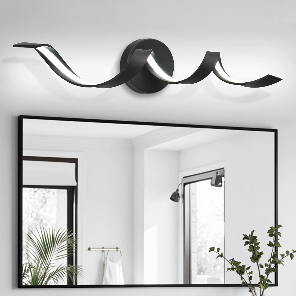 Modern LED Bathroom Vanity Lights, 24inch Black Bathroom Lighting Fixture Over Mirror 15W Spiral Design LED Wall Light Fixtures--Black