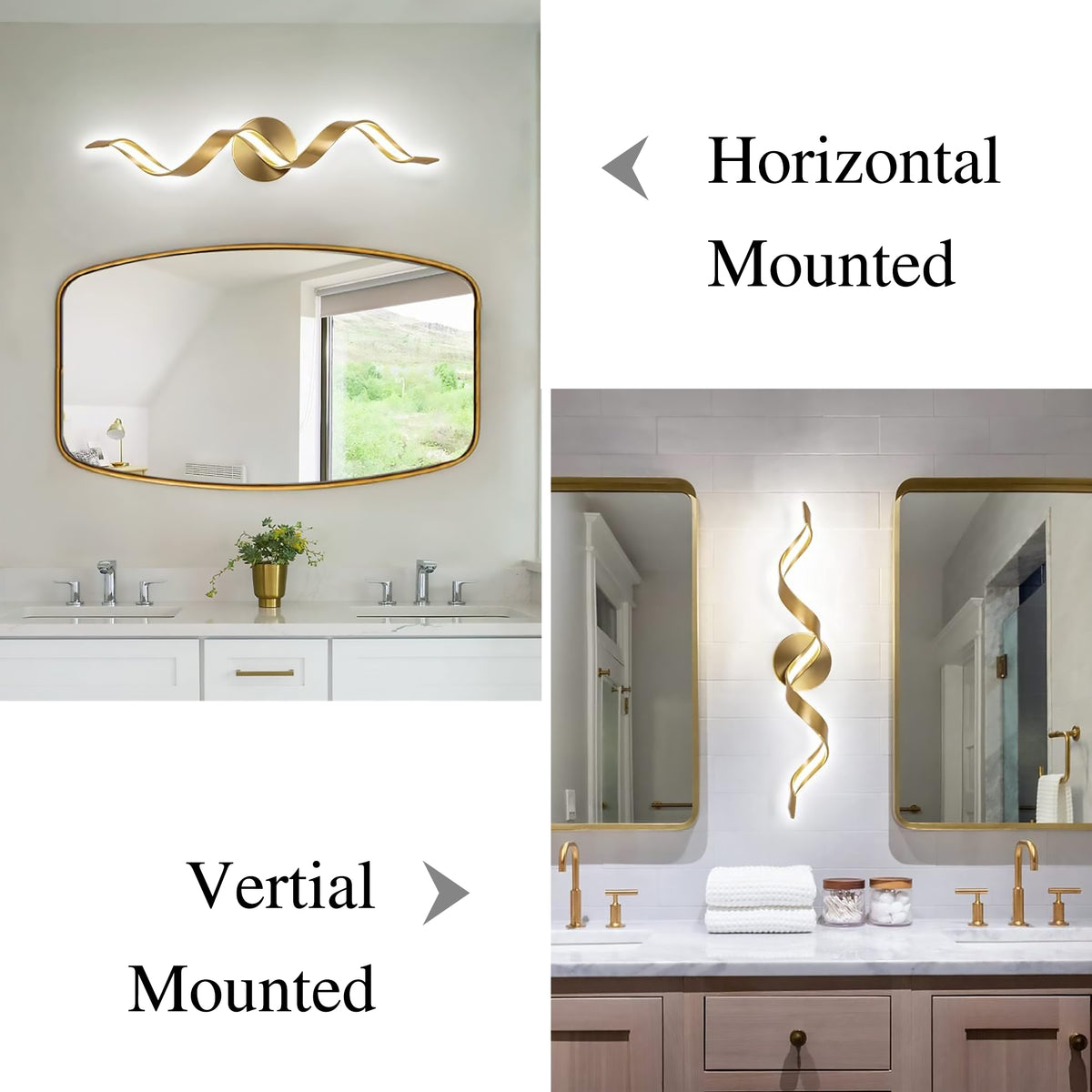 Gold Bathroom Light Fixtures, 24 inch Spiral Design Modern LED Bathroom Vanity Lights Over Mirror, Wall Light Fixtures for Living Room --GOLD