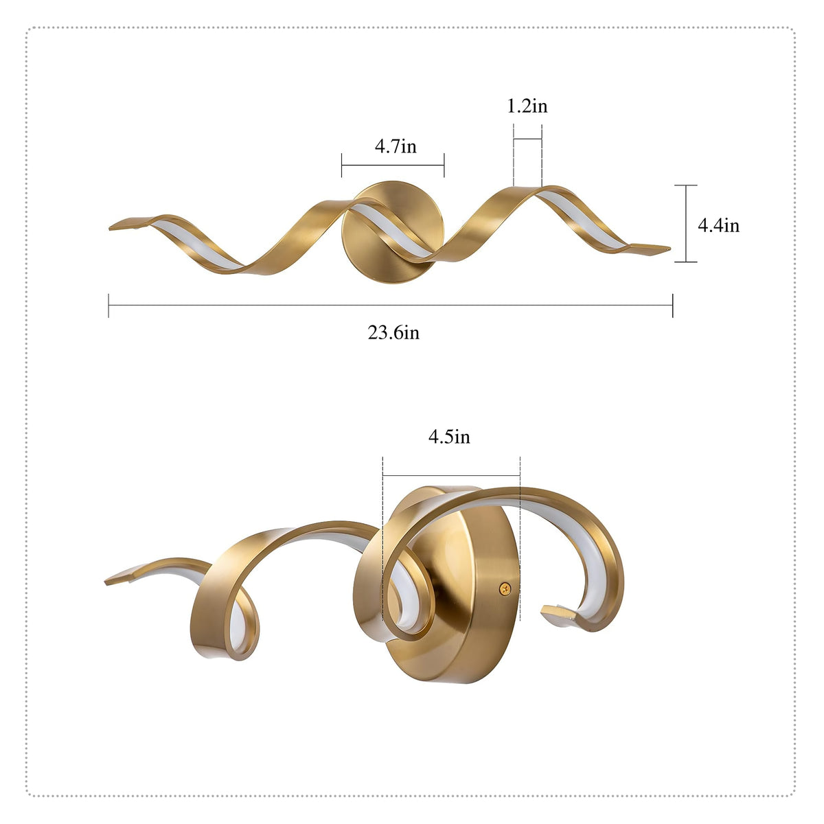 Gold Bathroom Light Fixtures, 24 inch Spiral Design Modern LED Bathroom Vanity Lights Over Mirror, Wall Light Fixtures for Living Room --GOLD