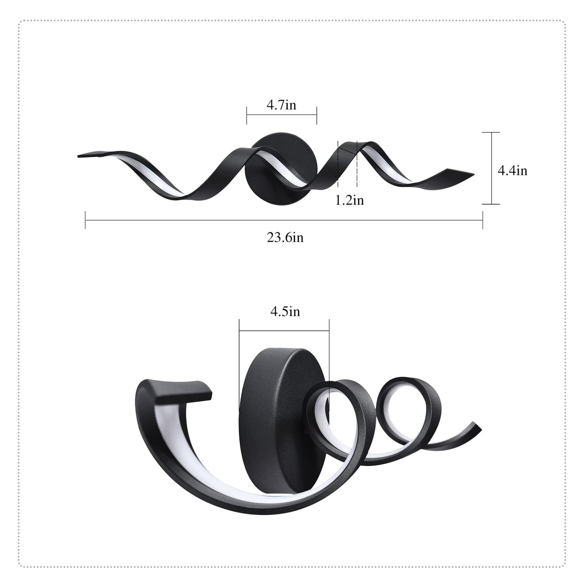 Modern LED Bathroom Vanity Lights, 24inch Black Bathroom Lighting Fixture Over Mirror 15W Spiral Design LED Wall Light Fixtures--Black