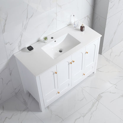 48" White Bathroom Vanity with Ceramic Sink Combo, Abundant Storage Cabinet -4 Soft close doors and 2 drawers