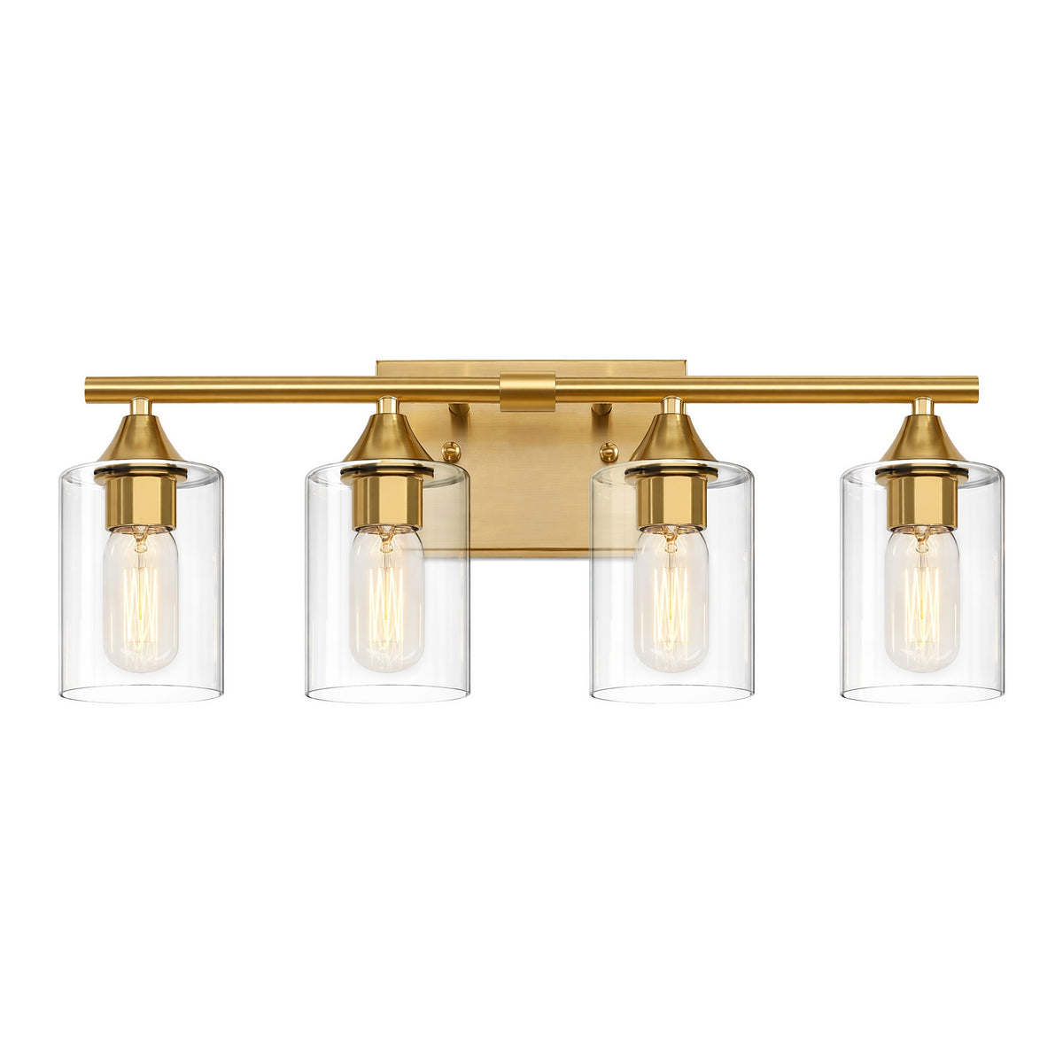 4-Light Brushed Gold Bathroom Vanity Light Fixture, Anti-Rust Metal Wall Mount Lamp with Clear Glass Shade, Modern Farmhouse Wall Sconce for Restroom & Dressing Room(No light bulb) (Copy)