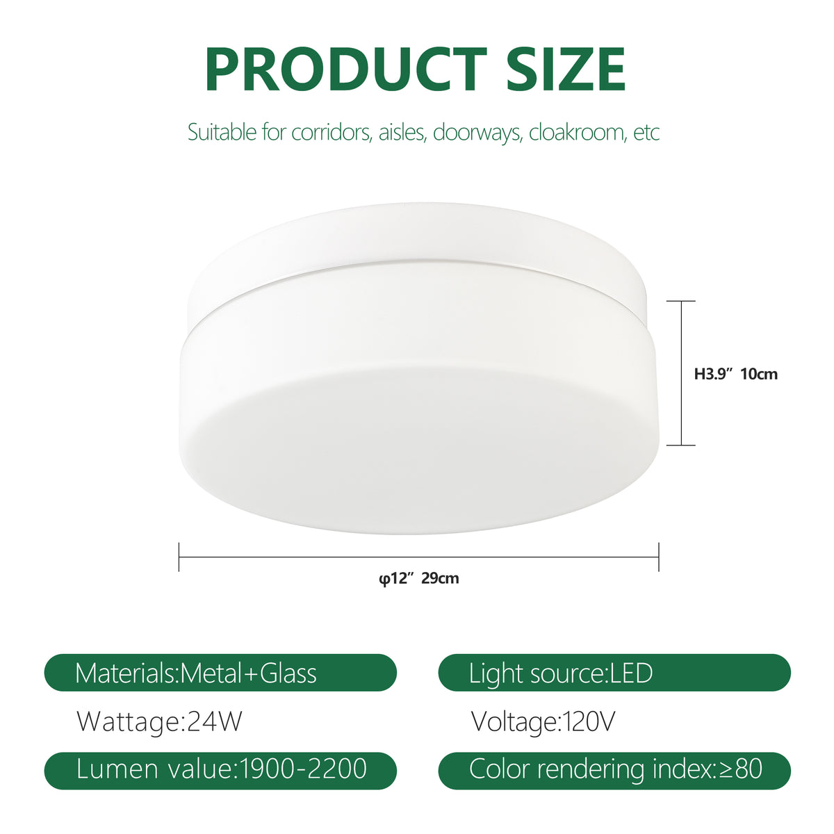 1 PACK LED Flush Mount Ceiling Light Fixture, Modern Kitchen Recessed Ceiling Lamp 24W 12 Inch Closet Round Surface for Bathroom Laundry Bedroom Hallway(White)