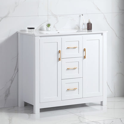 36"White Bathroom Vanity with Single Sink, Combo Cabinet Undermount Sink, Bathroom Storage Cabinet with 2 Doors and 2 Drawer, Soft Closing, Multifunctional Storage