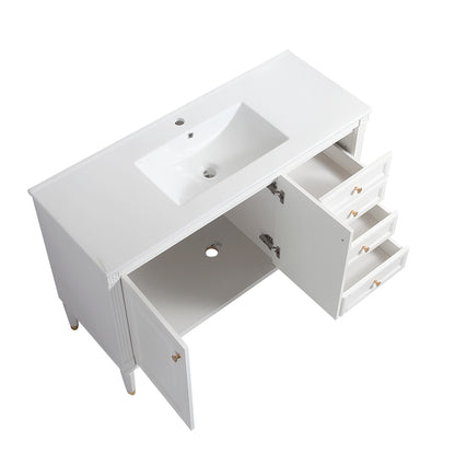 48'' Bathroom Vanity with Top Sink, Bathroom Storage Cabinet with 2 Soft Closing Doors and 3 Drawers, Single Sink Bathroom Vanity. White