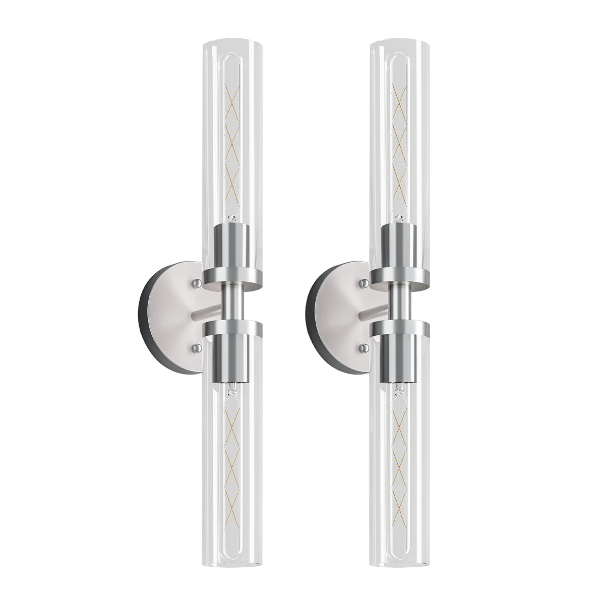 Wall Sconces Set of Two, Hardwired Brushed Nickel Bathroom Sconces Wall Lighting with Clear Glass, Modern Sconces Wall Decor Set of 2 Wall Light fixtures for Mirror Hallway (Bulbs Not Included)