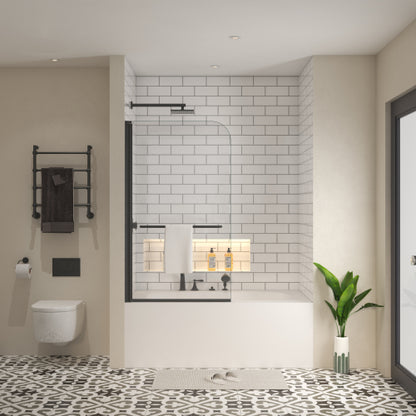 Bath tub Pivot shower screen, with 1/4" tempered glass and towel bar 3458