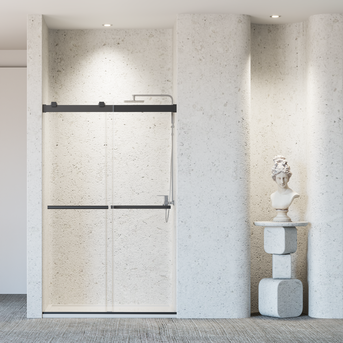 46-48" W * 76" H Frameless Double Sliding Soft-Close Shower Door, Bathroom Sliding Shower Door, 5/16" (8mm) Thick SGCC Tempered Glass Door, Matte Black