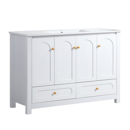 48" White Bathroom Vanity with Ceramic Sink Combo, Abundant Storage Cabinet -4 Soft close doors and 2 drawers