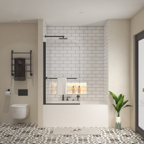 Bath tub Pivot shower screen, with 1/4" tempered glass and towel bar 3458
