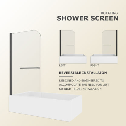 KPUY 32" x 55" Frameless Bathtub Screen | 180° Pivot Shower Door | Reversible