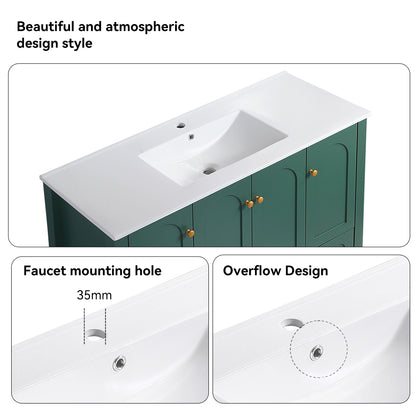 48" Green Bathroom Vanity with Ceramic Sink Combo, Abundant Storage Cabinet -4 Soft close doors and 2drawers