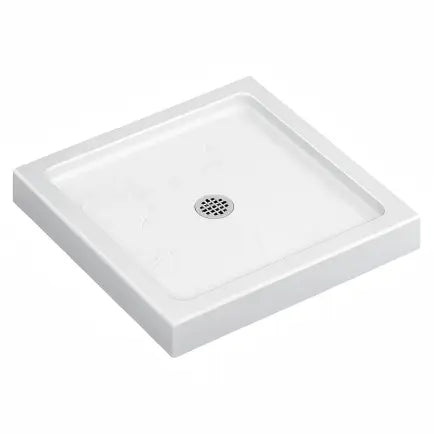 KPUY 32" / 36" Square Shower Base Pan with Center Drain, White Slip Resistant Design, Non‑Integrated Flange, Easy to Clean