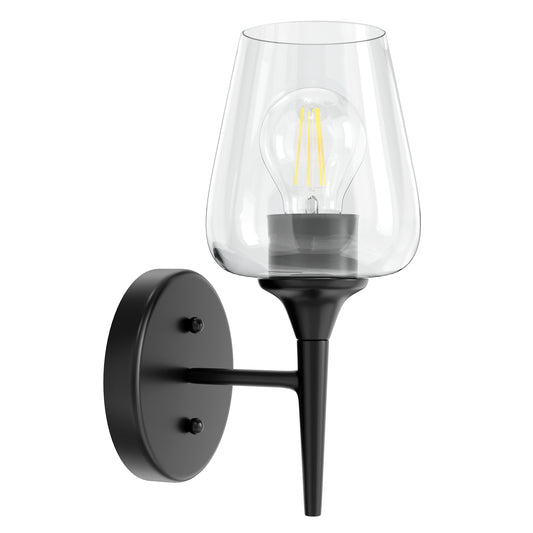 Modern Black Vanity Light Fixture - 1 Light Bathroom Wall Lamp with Clear Glass, Perfect for Over Mirror, Hallway, or Bedroom with E26 Socket