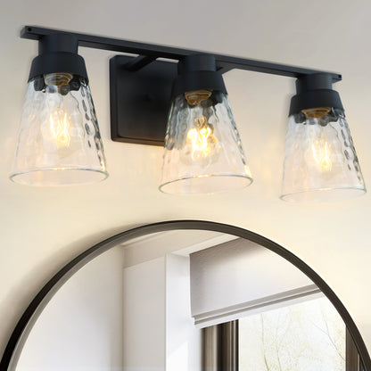 Bathroom Vanity Light Fixtures, 3 Light Modern Gold Vanity Lighting Fixtures, Bathroom Above Mirror Lighting Fixtures, Bathroom Wall Sconce with Clear Glass for Bathroom, Hallway, Bedroom with E26 Socket