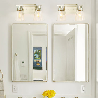 Modern Gold Vanity Lighting Fixture, 2 Lights Above Mirror, Frosted Glass Wall Sconce for Bathroom, Hallway, Bedroom with E26 Socket