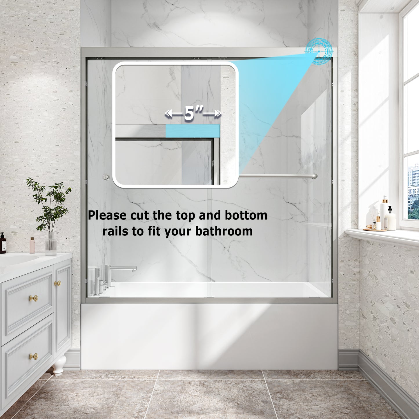 KPUY 55"-60" W Double Bypass Sliding Shower & Bathtub Door | 3 Finishes