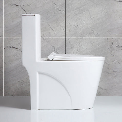Small Compact One Piece Toilet - Modern White Dual Flush Commode-KPUY