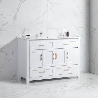 48" White Bathroom Vanity with Ceramic Sink Combo, Abundant Storage Cabinet -4 Soft close doors and 4 drawers