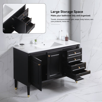 48'' Bathroom Vanity with Top Sink, Bathroom Storage Cabinet with 2 Soft Closing Doors and 3 Drawers, Single Sink Bathroom Vanity. black