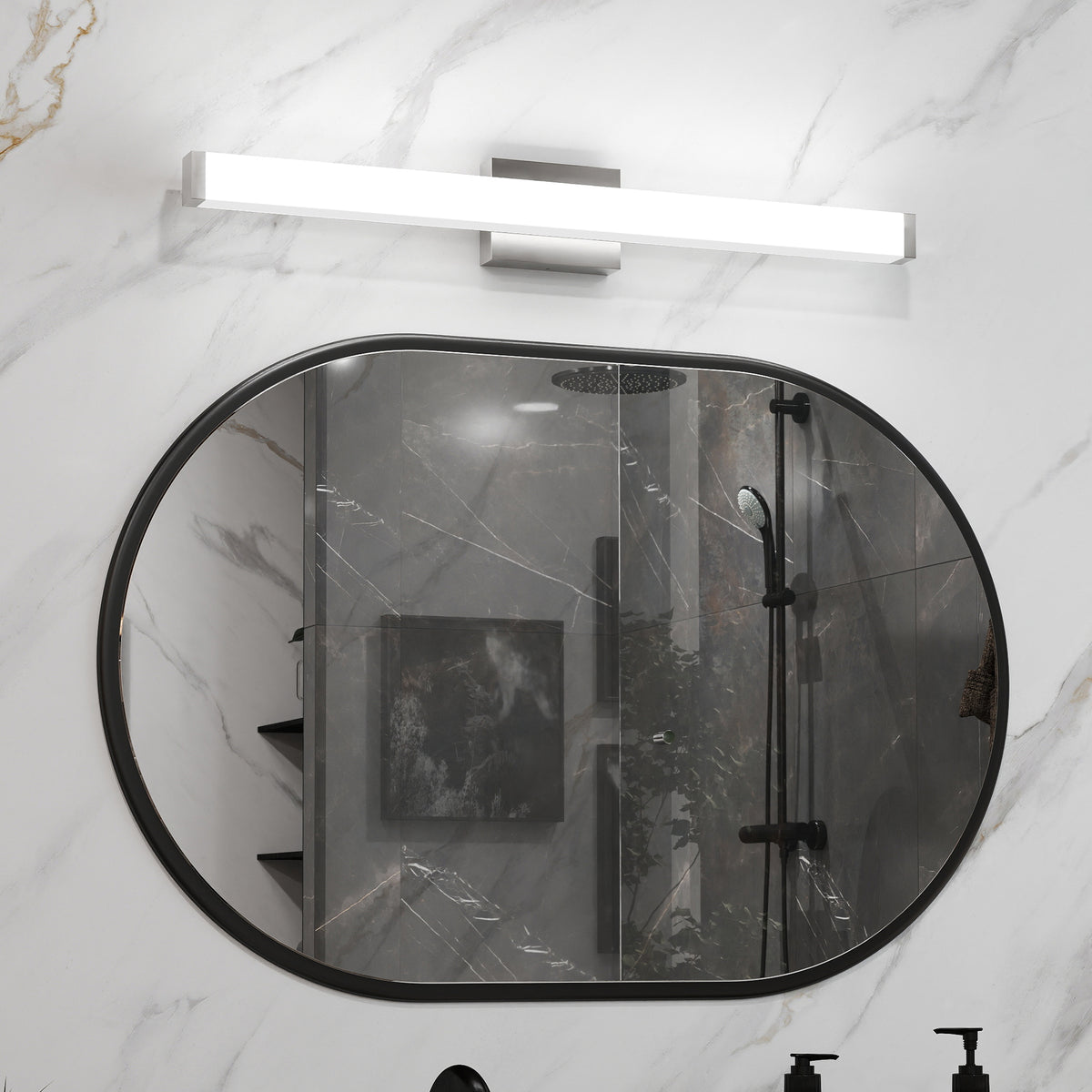 Bathroom Vanity Light Brushed Nickel Square LED 33inch 18W 6000K Cool White Light Wall Bar Lighting Fixtures Over Mirror