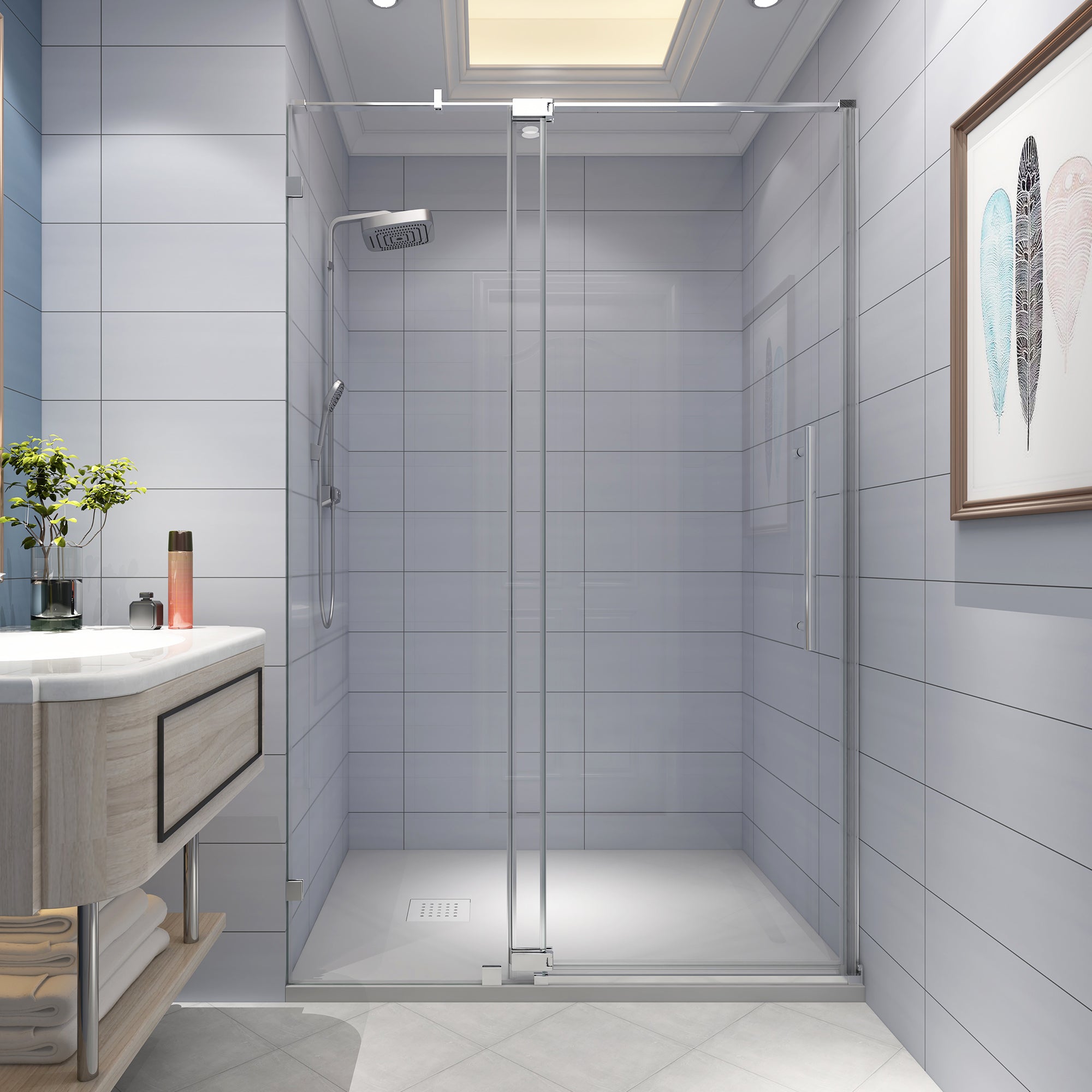KPUY 9511 Pivot Semi-Frameless Shower Door - 50-54" x 74" Wide Chrome Glass Door-KPUY