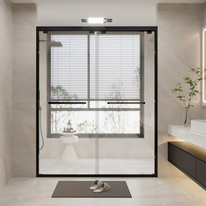KPUY 9711 Frameless Shower Door, 50-54" W x 76" H Sliding Glass Shower Door, 1/4" (6mm) Thick Tempered Clear Glass with Explosion-Proof Film Nano Coating in Matte Black Finish