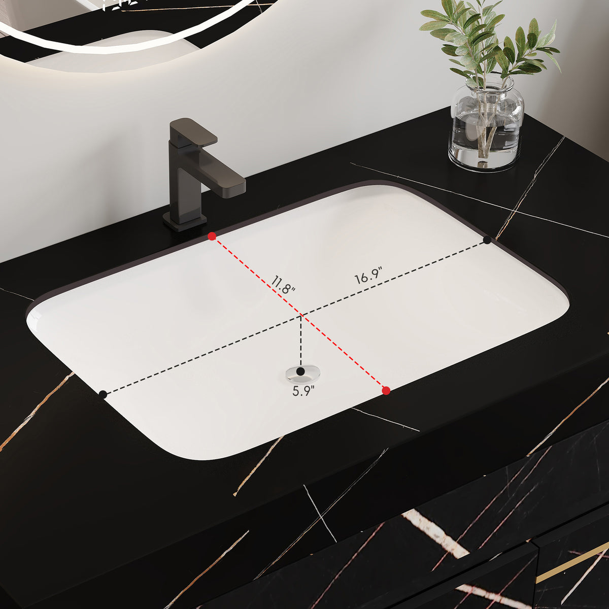 35.2 in Floating Bathroom Vanity with Sink and Faux Marble Top