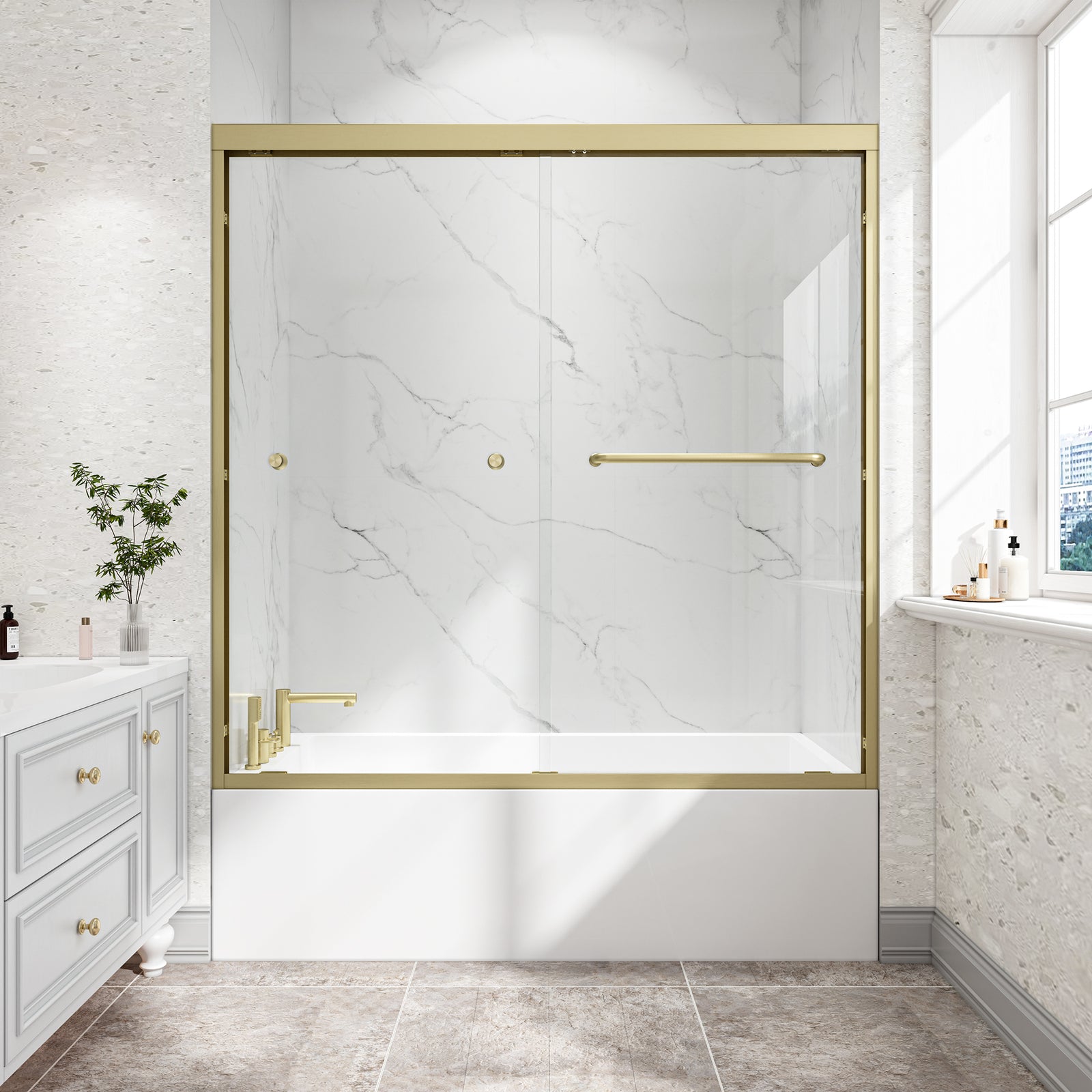KPUY 55"-60" W Double Bypass Sliding Shower & Bathtub Door | 3 Finishes