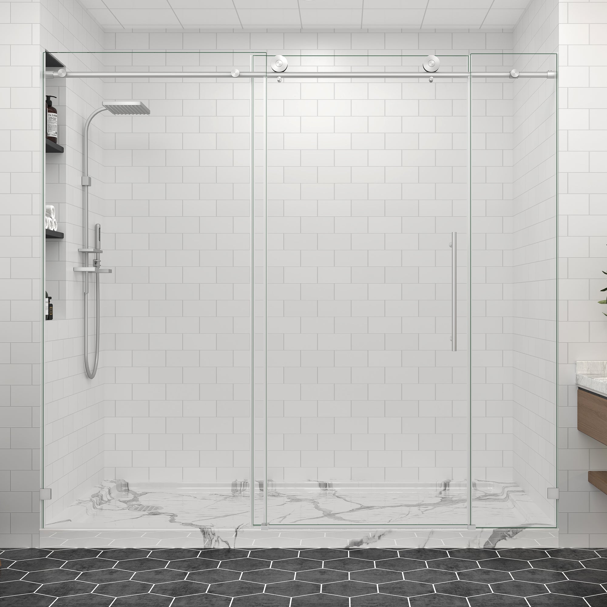 67-72 in. W x 76 in. H Frameless Sliding Shower Door, 5/16 in. Clear Glass