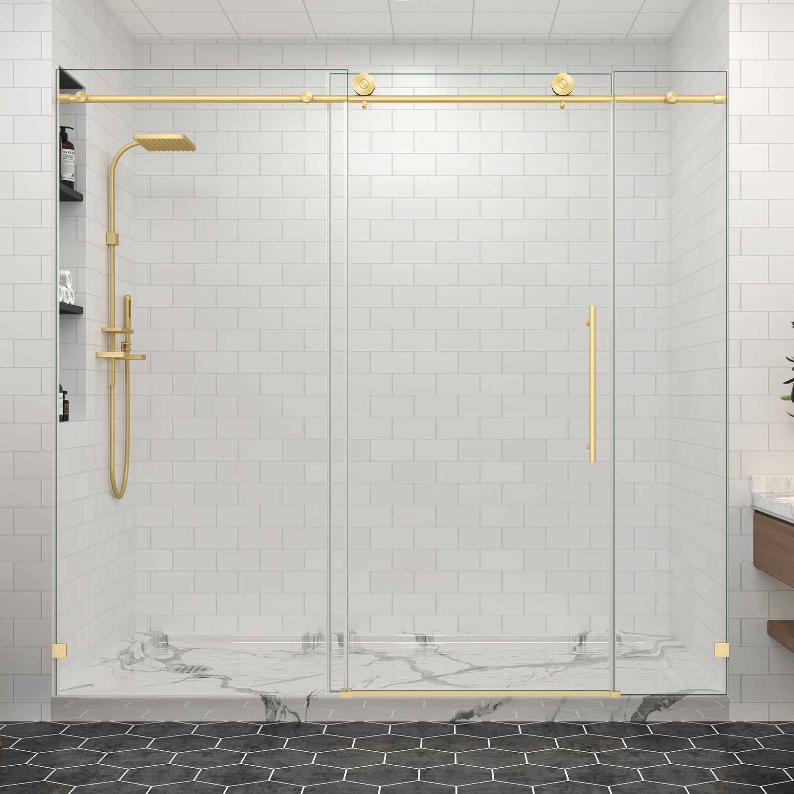 67-72 in. W x 76 in. H Frameless Sliding Shower Door, 5/16 in. Clear Glass