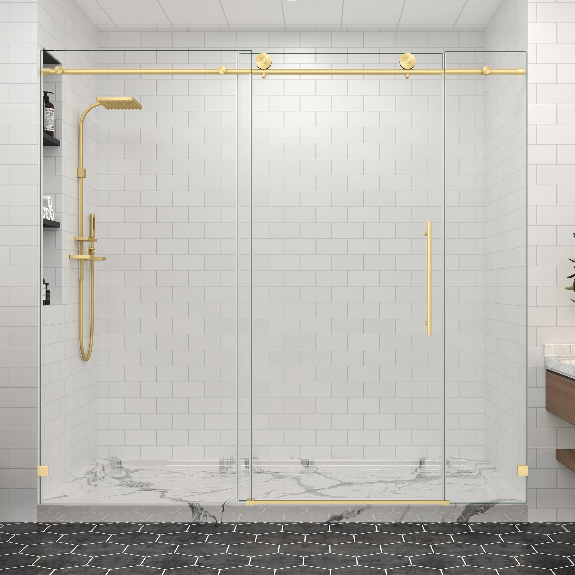 67-72 in. W x 76 in. H Frameless Sliding Shower Door, 5/16 in. Clear Glass