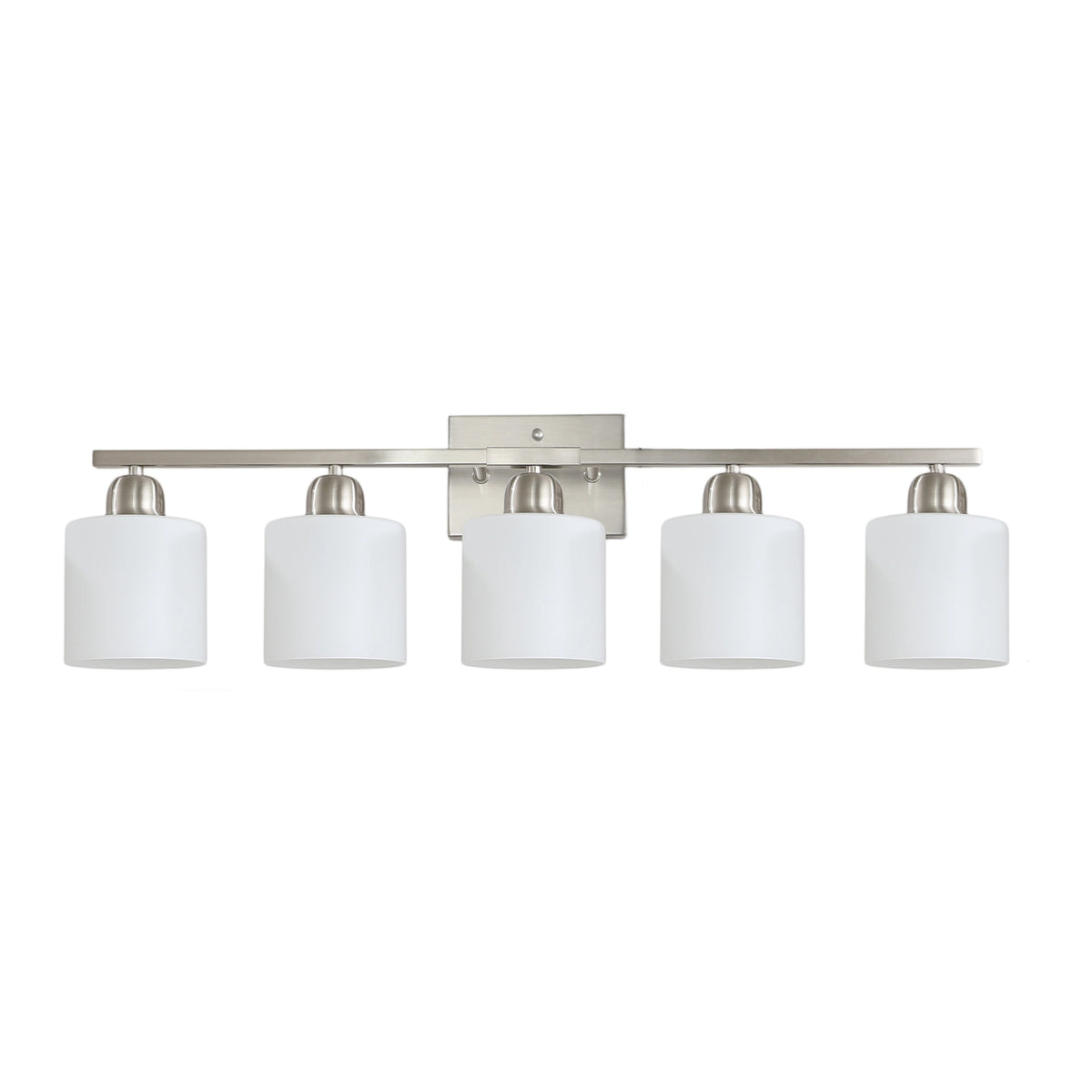 Modern 5-Light Bathroom Fixture with Nickel Finish and Milky White Glass Shade, Wall Sconces Lighting for Bathrooms, Bedrooms and Hallways (No Bulbs)