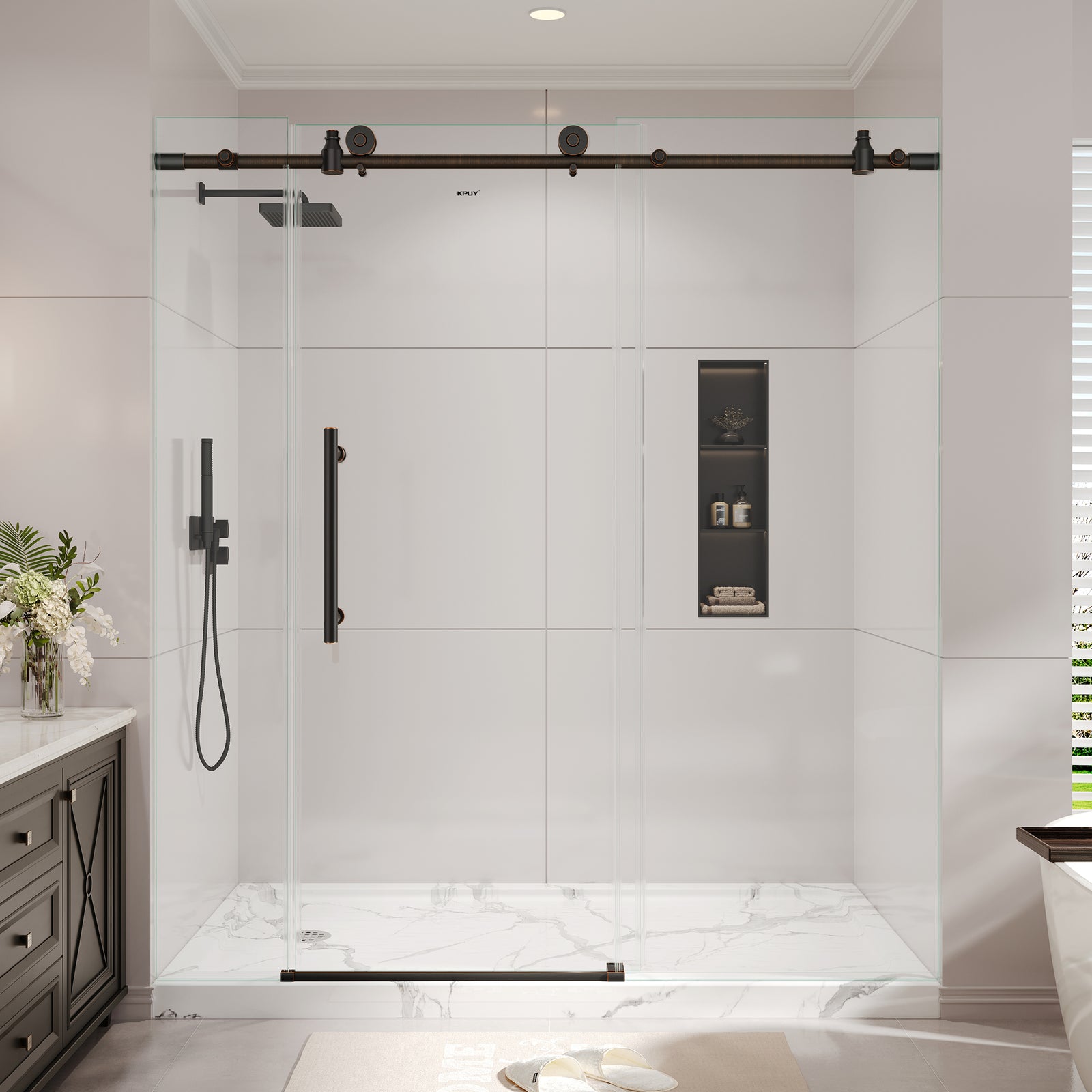 Frameless Sliding Shower Door Series – 76" H, Quiet Glide, Multiple Sizes & 5 Finishes