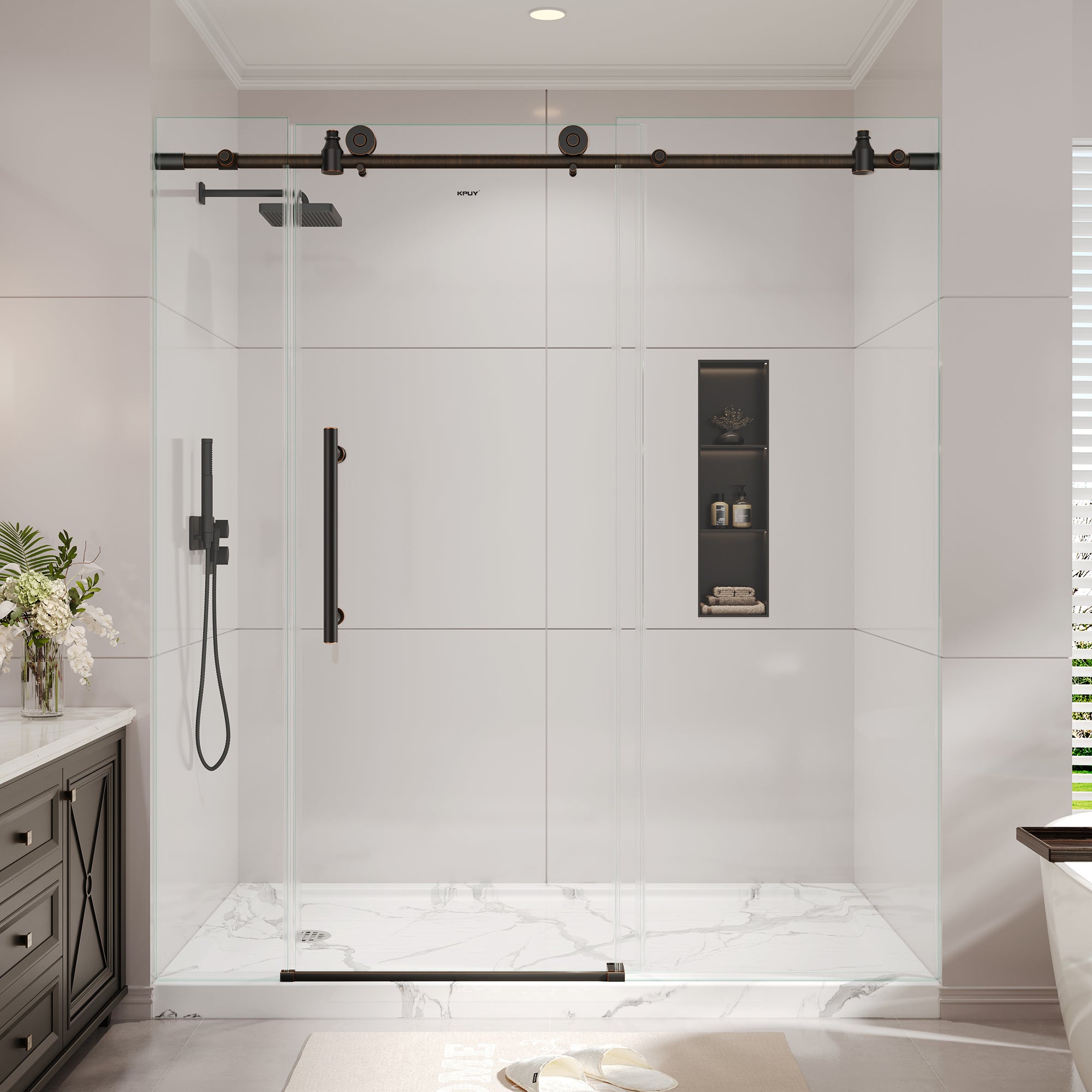 Frameless Sliding Shower Door Series – 76" H, Quiet Glide, Multiple Sizes & 5 Finishes
