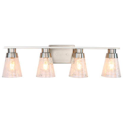 Modern Gold Vanity Lighting Fixture, 4 Light Over Mirror, Wall Lamp with Clear Glass for Bathroom, Hallway, Bedroom with E26 Socket