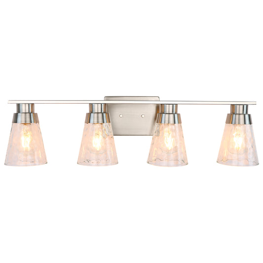 Modern Gold Vanity Lighting Fixture, 4 Light Over Mirror, Wall Lamp with Clear Glass for Bathroom, Hallway, Bedroom with E26 Socket