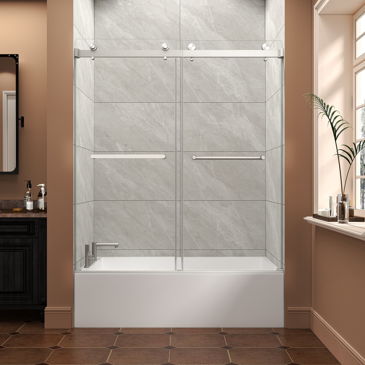 KPUY Frameless Double Sliding Shower & Bathtub Door | 43"-60" W